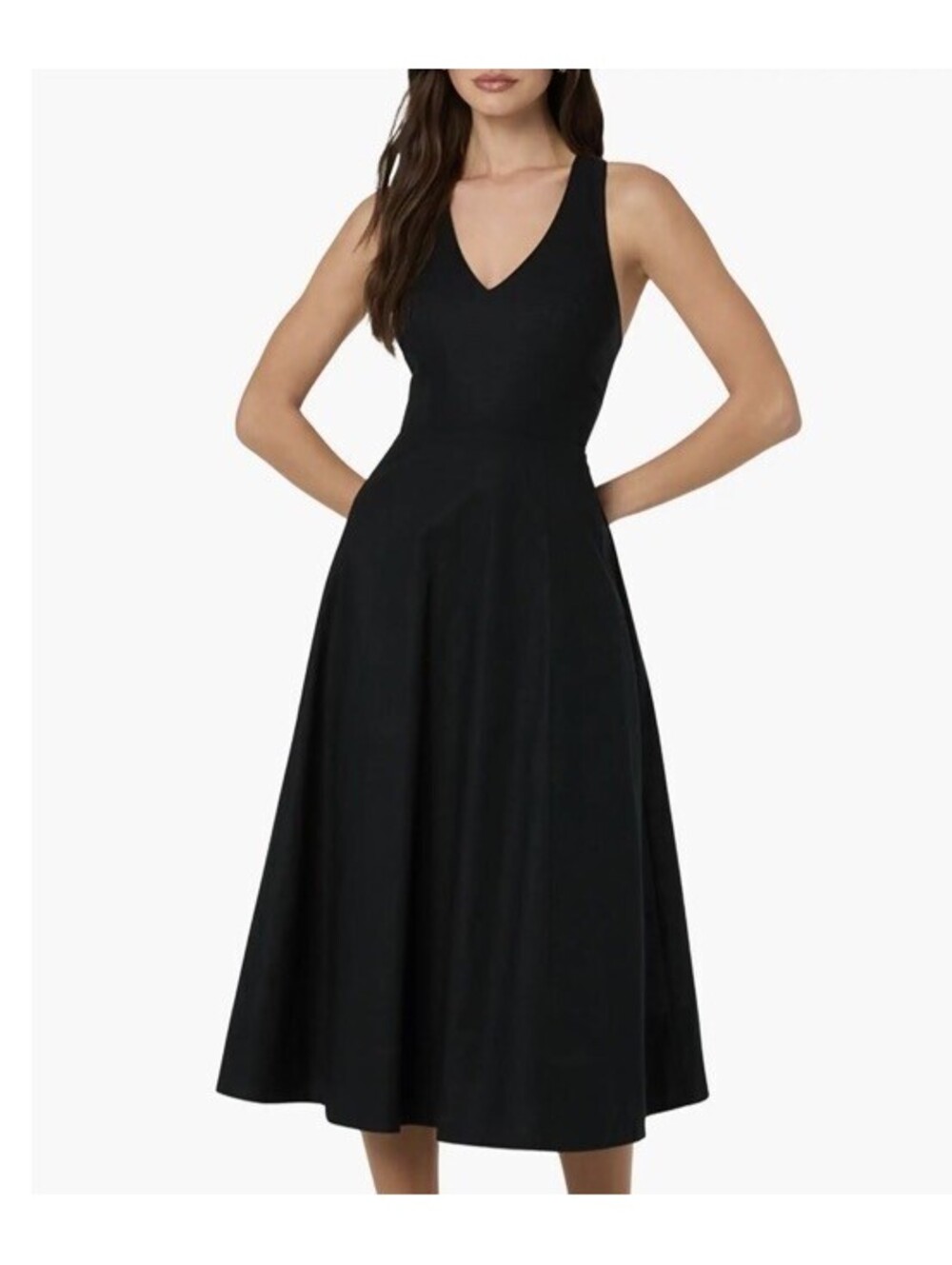 ASTR Womens Size L Black Cotton Linen Sleeveless Cris-cross Back Midi Dress